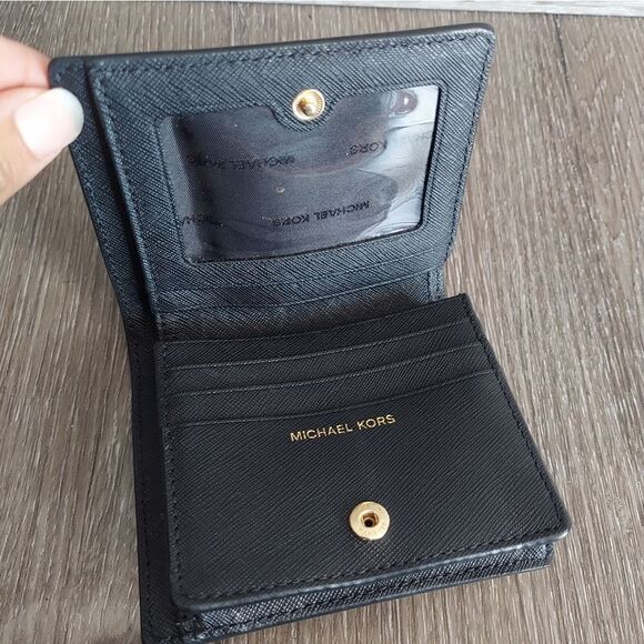 Michael Kors MK Jet Set Travel Saffiano Leather Flap Card Holder Wallet Black - Picture 4 of 7